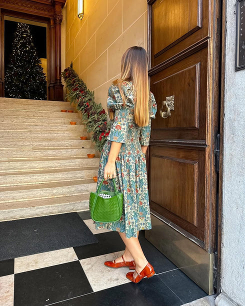 May - Genuine Leather Woven Basket Bag Pepper Green