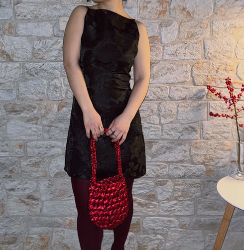 수제 새틴 크로 셰 뜨개질 계란 모양 버킷 백