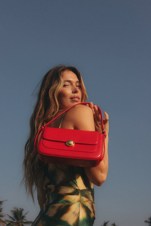 <tc>Isla – Vintage Goldschnalle Pochette Umhängetasche Rot</tc>