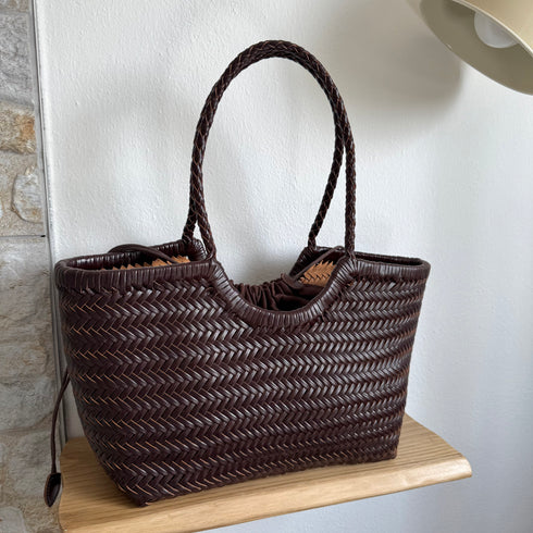 <tc>Carmel - Bolso de piel auténtica en forma de U tejida a mano Café</tc>