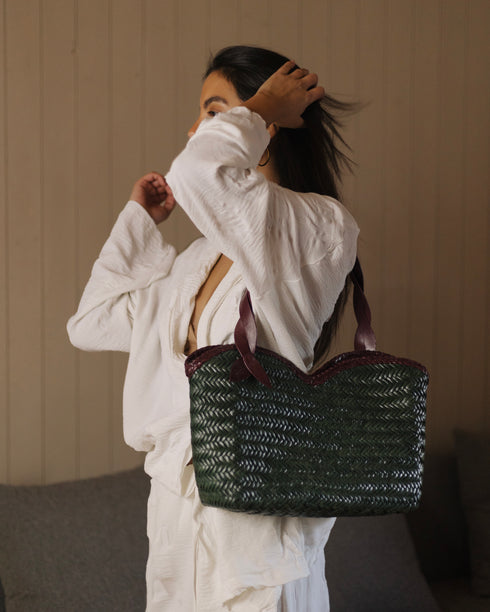 Léafa - Handwoven Artisan Shoulder Bag Burgundy & Green