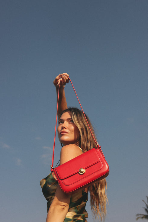 <tc>Isla – Vintage Goldschnalle Pochette Umhängetasche Rot</tc>