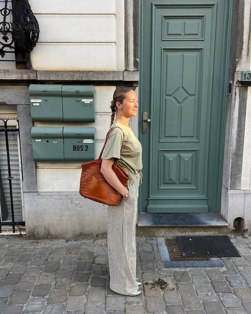 <tc>Celia - Sac en cuir de grain supérieur tressé à la main Couleur caramel</tc>