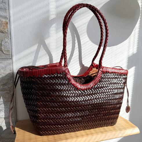 Carmel -Handwoven Bicolor Tote Bag Retro Red & Coffee