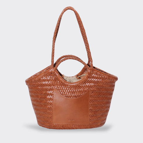 <tc>Celia - Sac en cuir de grain supérieur tressé à la main Couleur caramel</tc>