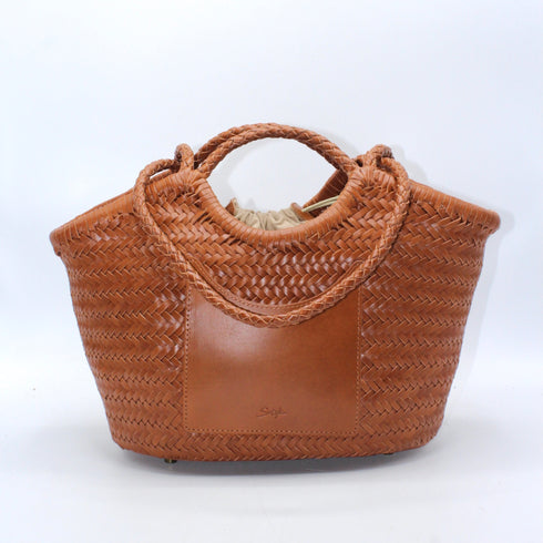 <tc>Celia - Sac en cuir de grain supérieur tressé à la main Couleur caramel</tc>