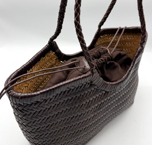 <tc>Carmel - Bolso de piel auténtica en forma de U tejida a mano Café</tc>