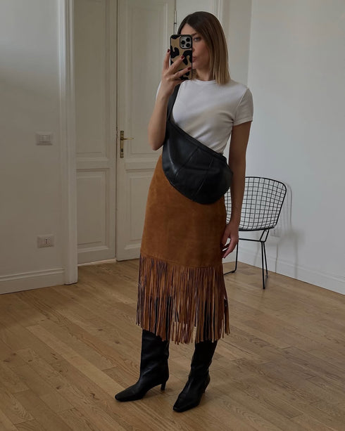 Bay - Borsa croissant nera in pelle