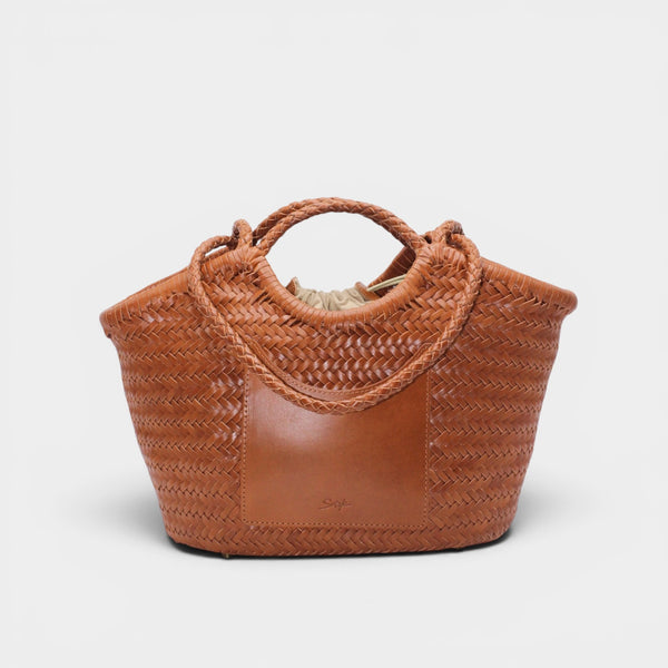 <tc>Celia - Borsa in pelle intrecciata a mano color caramello</tc>