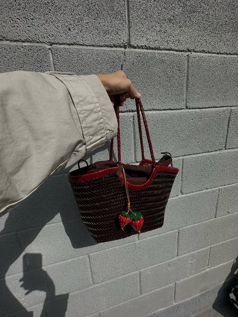 Strawberry - Handmade Grain Leather Bag Charm