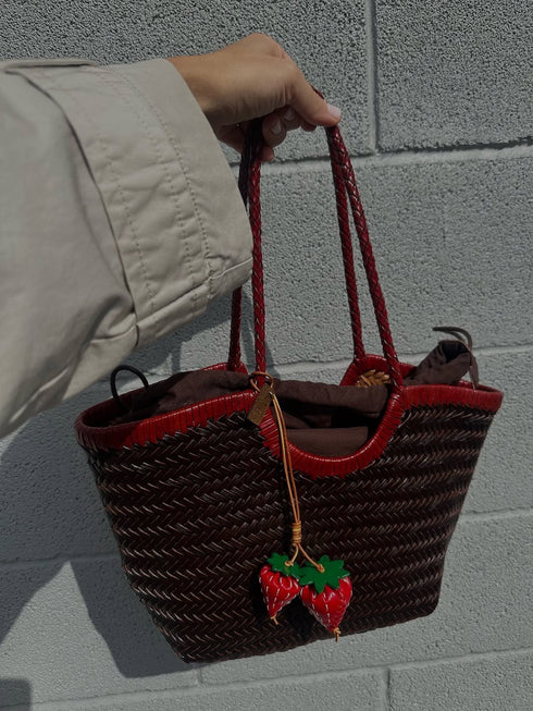 Carmel -Handwoven Bicolor Tote Bag Retro Red & Coffee