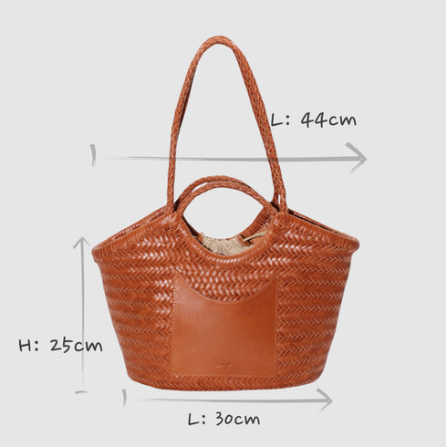<tc>Celia - Sac en cuir de grain supérieur tressé à la main Couleur caramel</tc>