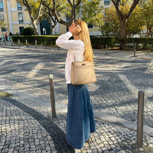 <tc>Juli - borsa in pelle di vitello fatta a mano con chiusura metallica beige</tc>