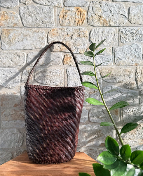 Esmée - Handmade Woven Bucket Shoulder Tote Bag Coffee