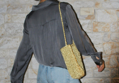 Knitting Braid Handle Basket Shape Bag