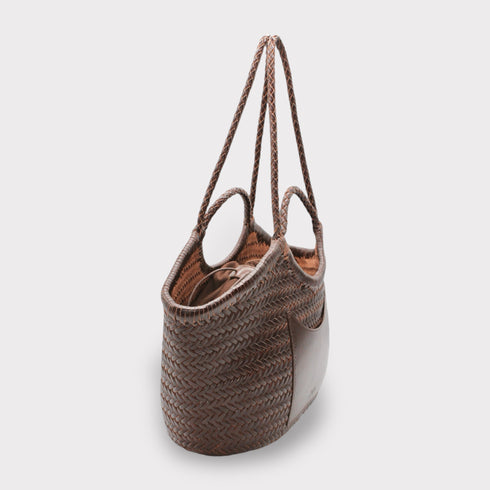 <tc>Celia - Borsa in pelle intrecciata a mano colore caffè</tc>