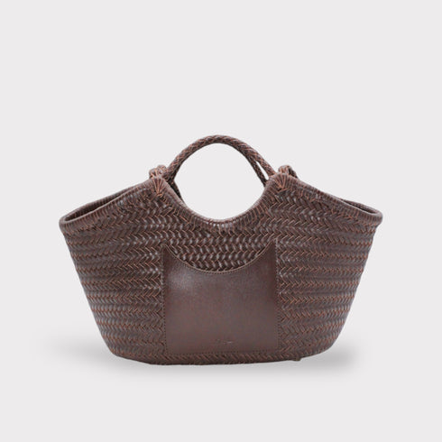 <tc>Celia - Borsa in pelle intrecciata a mano colore caffè</tc>
