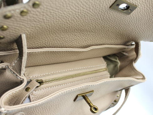 <tc>Juli - borsa in pelle di vitello fatta a mano con chiusura metallica beige</tc>