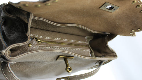 Juli - Handmade Calf Leather Studs Bag With Metallic Closure Grey