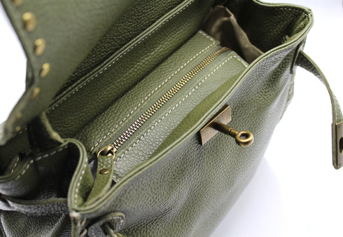 Juli - Handmade Calf Leather Studs Bag With Metallic Closure Avocado