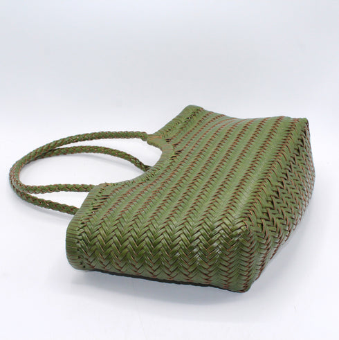 <tc>Carmel - Echtes Leder U-Form handgewebte Tragetasche Grün</tc>
