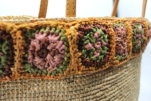 Flora - Handmade Raffia Weaving Crochet Amber Flower Bag