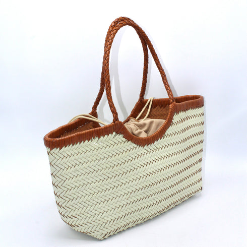<tc>Carmel - Borsa tote bicolore tessuta a mano bianco latte e marrone</tc>