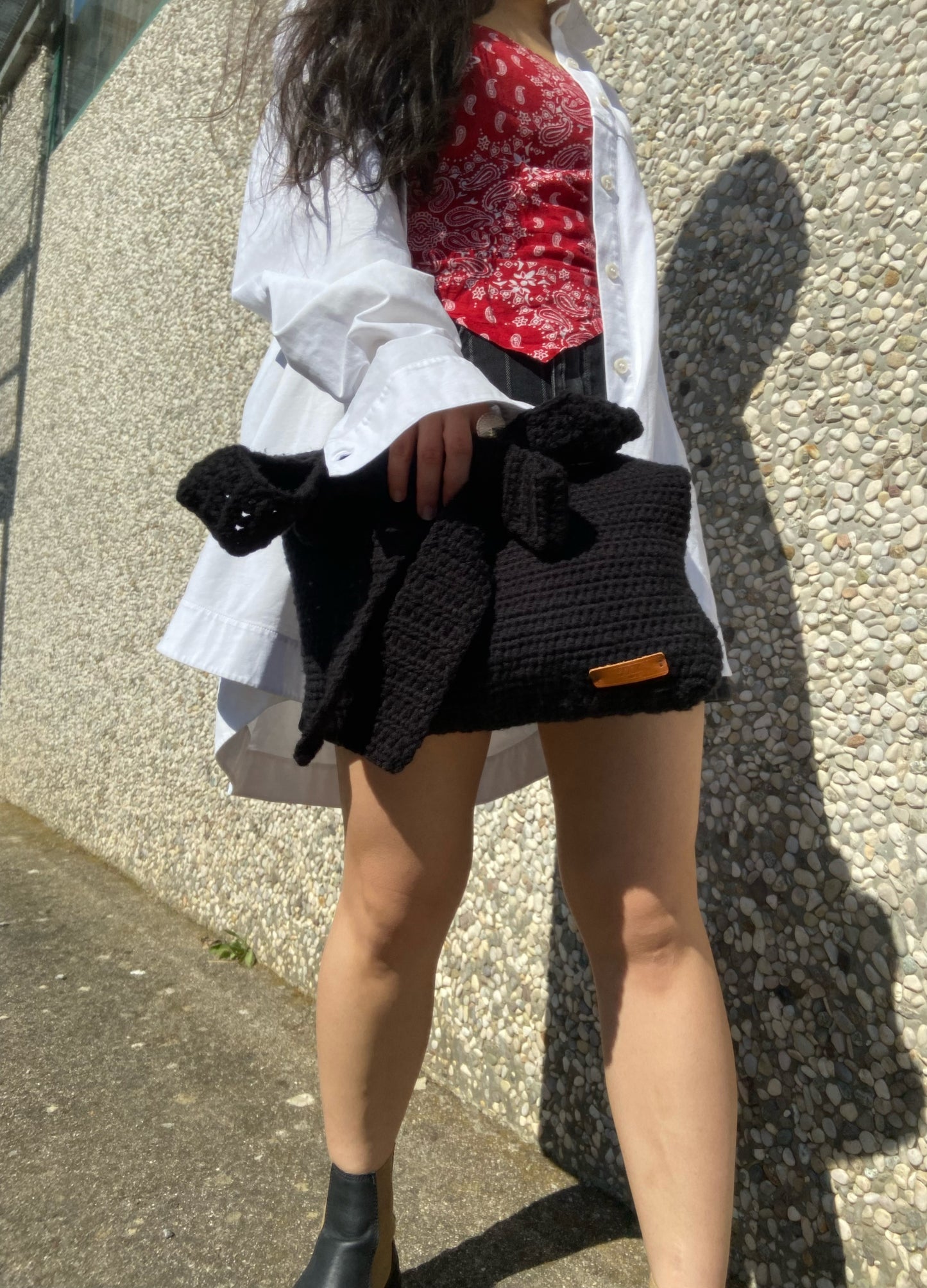 Sac fourre-tout au crochet fait à la main avec nœud papillon