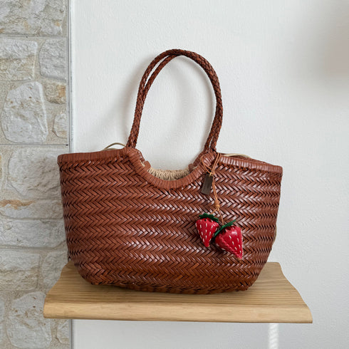 Strawberry - Handmade Grain Leather Bag Charm