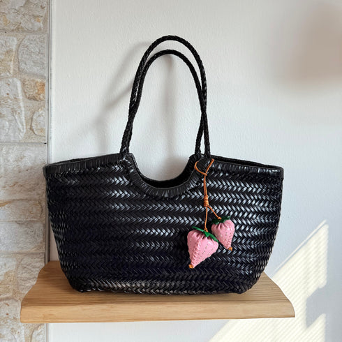 Strawberry - Handmade Grain Leather Bag Charm