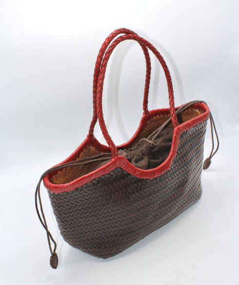 Carmel -Handwoven Bicolor Tote Bag Retro Red & Coffee