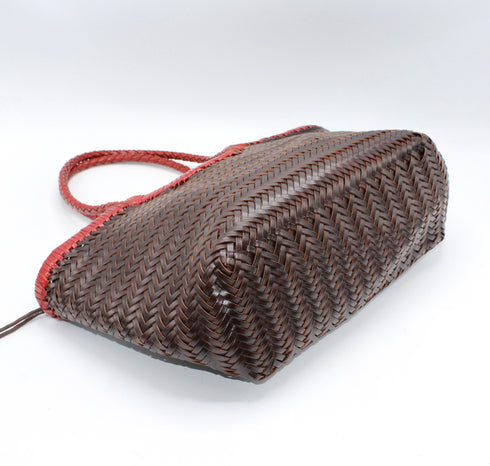 Carmel -Handwoven Bicolor Tote Bag Retro Red & Coffee