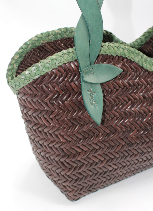 Léafa - Handwoven Artisan Shoulder Bag Green & Coffee