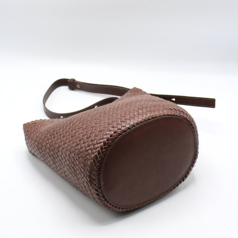 Hand-woven Leather Braid Bucket Shape Shoulder Crossbody Bag