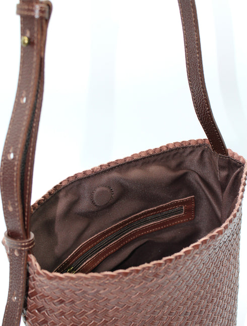 Hand-woven Leather Braid Bucket Shape Shoulder Crossbody Bag