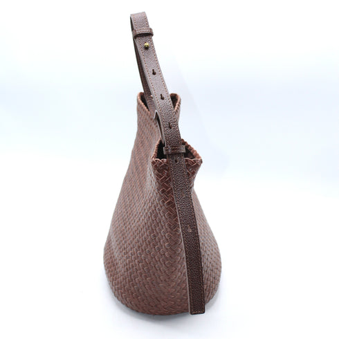 Hand-woven Leather Braid Bucket Shape Shoulder Crossbody Bag