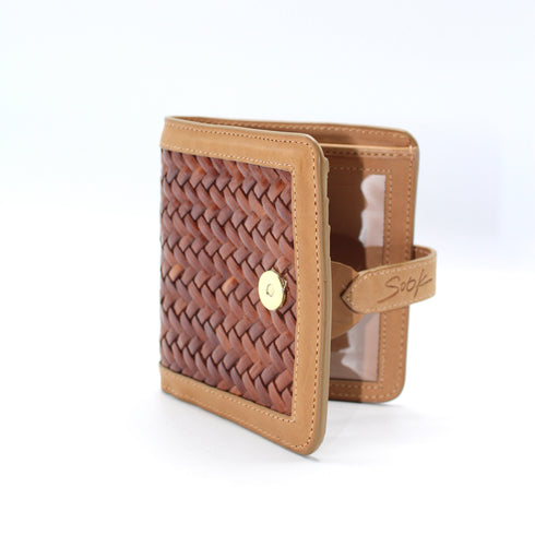 Lumi - Handwoven Leather Short Wallet Taupe & Coffee