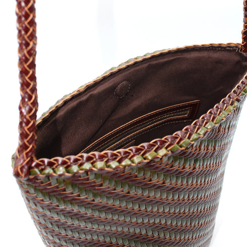 Esmée - Handmade Woven Bucket Shoulder Tote Bag Coffee & Green