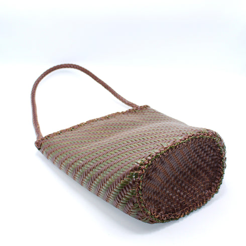 Esmée - Handmade Woven Bucket Shoulder Tote Bag Coffee & Green