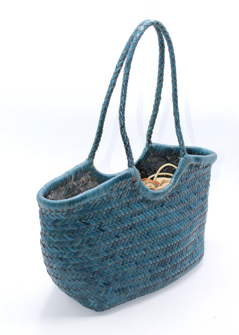 Adria - Big Size Hand Woven Leather Tote Bag Sea Blue