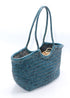 Adria - Big Size Hand Woven Leather Tote Bag Sea Blue