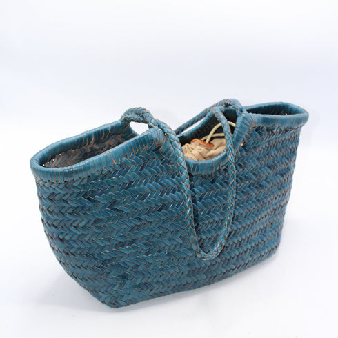 Adria - Big Size Hand Woven Leather Tote Bag Sea Blue