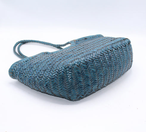 Adria - Big Size Hand Woven Leather Tote Bag Sea Blue