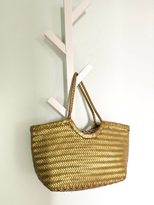 Tally - Handwoven Metallic Color Tote Bag Gold