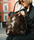 Beth - Handmade Leather V-cut Woven Tote Bag Coffee