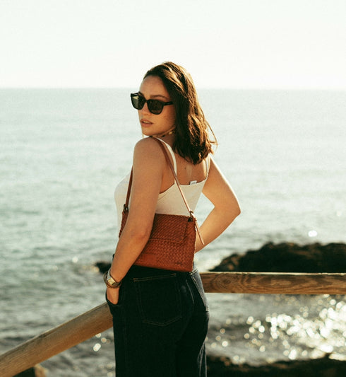 Ema - Handmade Woven Leather Messenger Bag Caramel