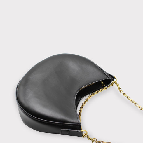 달 - 옥수수 비건 가죽 초승달 가방 검은 빈티지 골드 체인