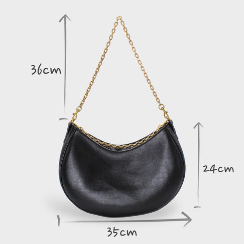달 - 옥수수 비건 가죽 초승달 가방 검은 빈티지 골드 체인