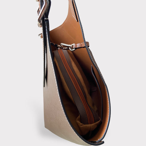 Fira - Borsa a tracolla tote a secchiello in pelle Apple Marrone