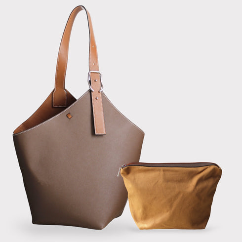 Fira - Borsa a tracolla tote a secchiello in pelle Apple Marrone